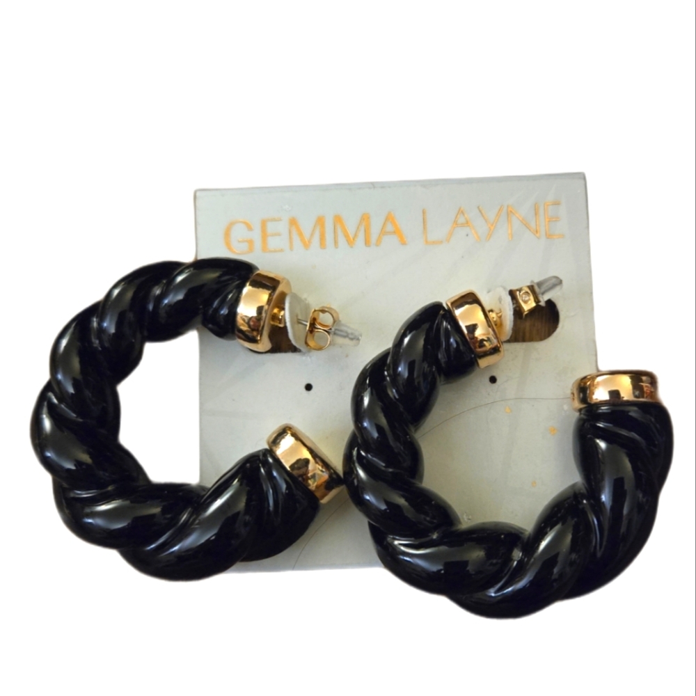 Gemma Layne black twist hoops, 2" drop, gold-colored findings, NWT